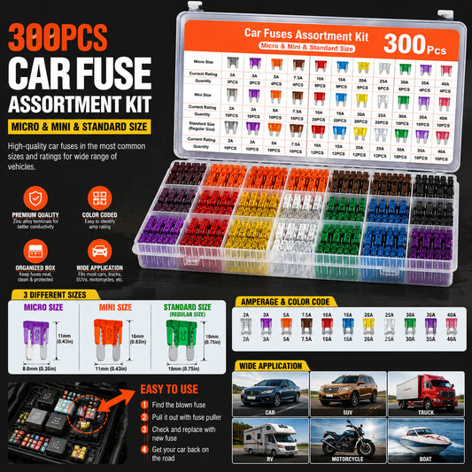 🔌300-Piece Car Fuse Kit | All Common Types • In a Storage Box