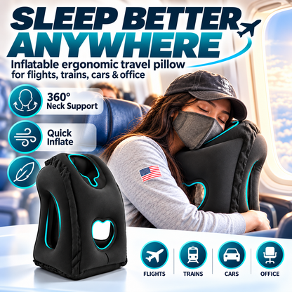 Portable, Inflatable, Ergonomic Travel Pillow – 360° Neck Support & 45° Perfect Angle for Travel 💤
