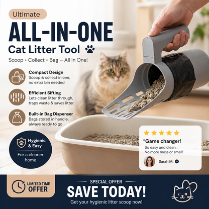 📢📢50% OFF !! ⏰ Self-Cleaning Litter Scoop with Waste Bin – Easy One-Handed Use 🧹🗑️