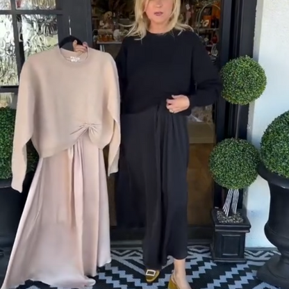 Women's Elegant 2-Piece Set: Twist-Knot Top & Maxi Dress