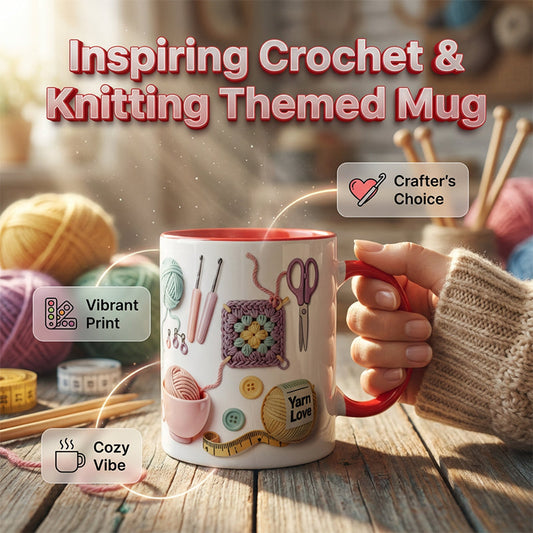 ☕Crochet & Knitting Themed Ceramic Coffee Mug